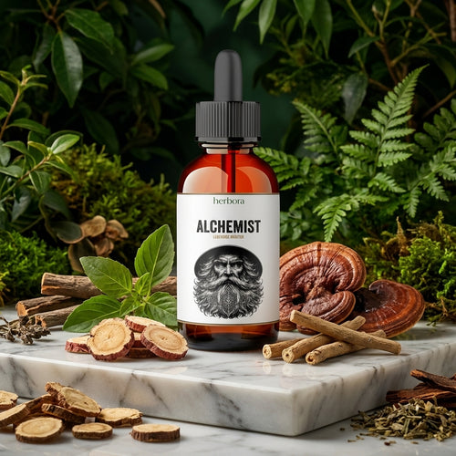 Alchemist auf einer Marmorplatte